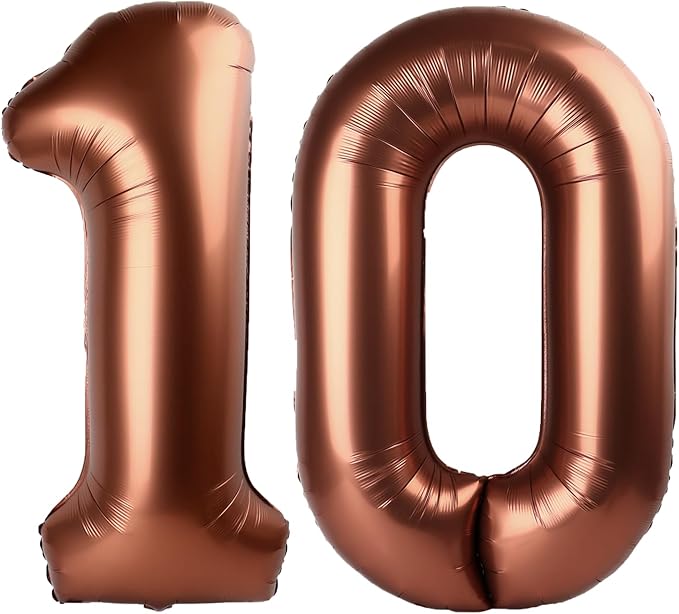 40 Inch Dark Brown Balloon Number 10,Chocolate Jumbo Mylar Foil Helium Balloon for 10th Digital Balloons for Birthday Party,Wedding Anniversary Party Decorations