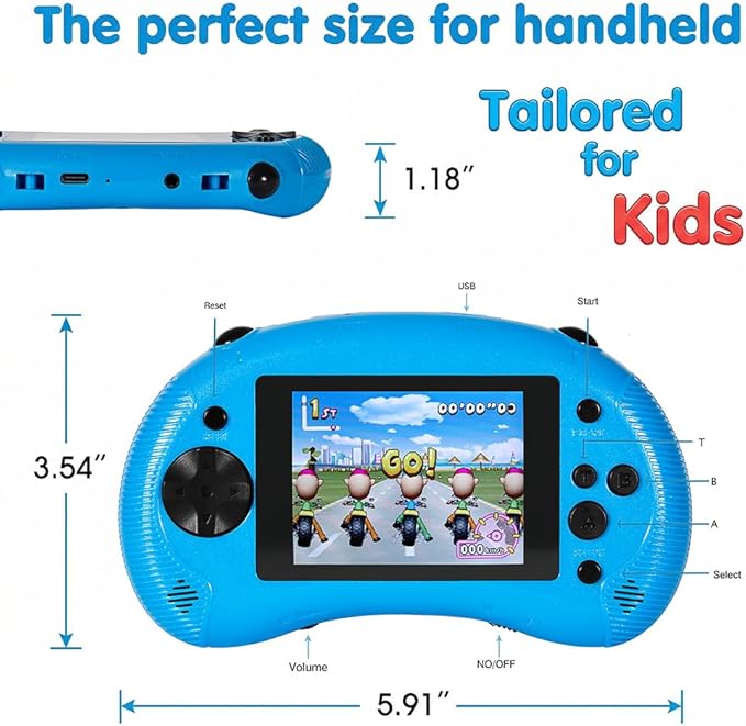 Handheld Game for Kids, 3.2" HD Screen with 213 Retro Video Games , Built-in Classic Game, Portable Travel Gaming Player with Rechargeable Battery, Electronic Toy Gift for Boys Girls Ages 4-12 (Blue)