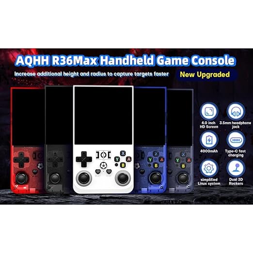 Donop R36MAX Retro Handheld Gaming Console, 4.0 Inch IPS Screen with 64GB TF Card, Open Source Linux System Portable Video Game Player, 4000mAh Battery Classic Gaming Gift (Blue)