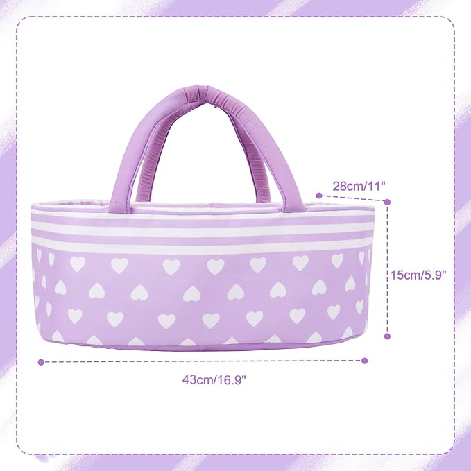 AORI Reborn Baby Dolls Bassinet - Foldable Doll Crib Bed Soft Doll Carrier Accessories with Handle for 17-22 Inches Newborn Baby Girls (Purple)