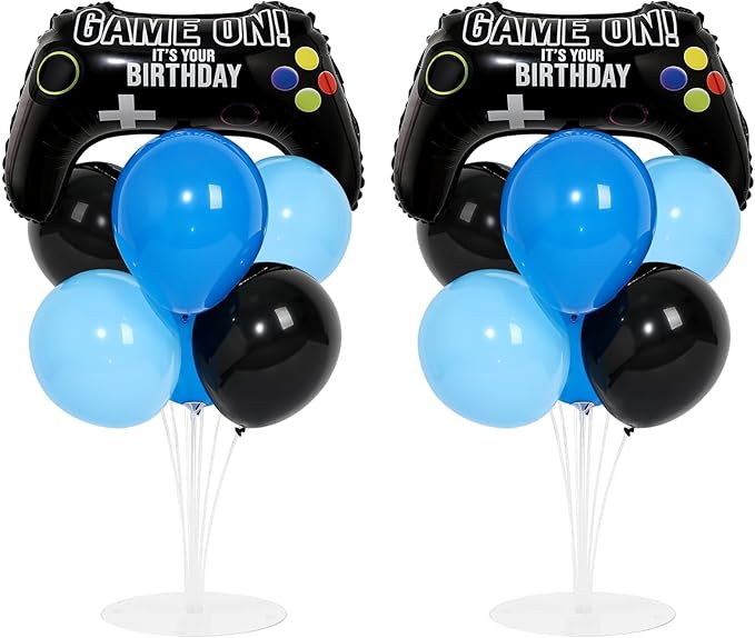Video Game Birthday Party Balloons Stand Kit 2 Sets with 2 Game Handle Foil Balloons Black Blue Balloon Centerpiece for Tables for Boy Girl Gamer Gaming Night Birthday Baby Shower Party Decoration