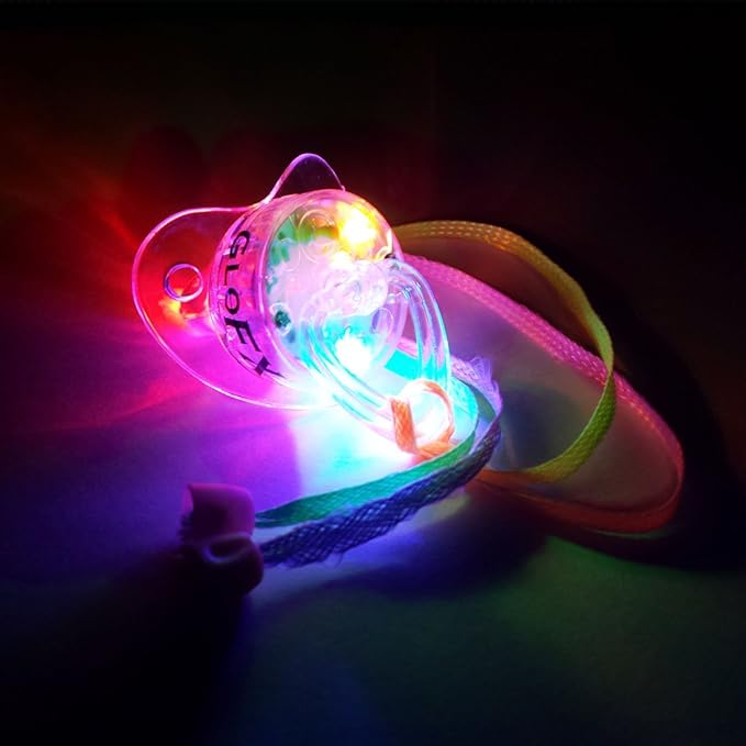 GloFX LED Rave Pacifier Light Up Binkie with Super Bright RGB LEDs, Soft Mouthpiece, Glowing Party Necklace Toy for EDM, Raves, Festivals & Concerts (1 Pack)