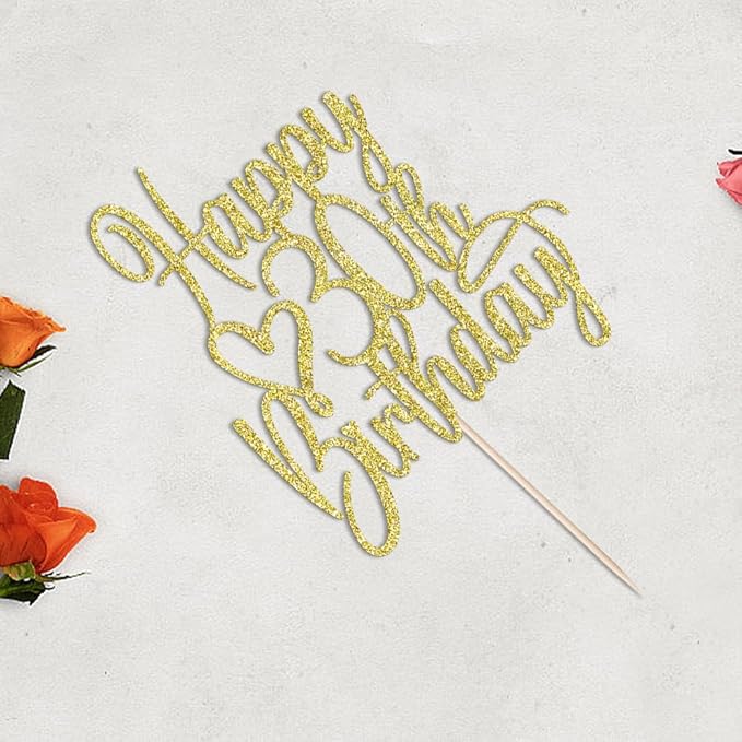 Gold Glitter Happy 30th Birthday Cake Topper - Cheers to 30 Years Cake Topper, 30 & Fabulous Cake Decoration for Hello 30th Birthday Anniversary Party Cake Decorations Supplies