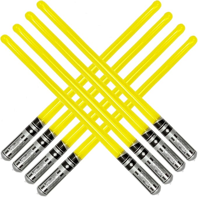 Pack of 8 Inflatable Light Saber Sword Toys - 8 Yellow Lightsabers - Great for Star Wars Parties and Favors, LARP, Halloween Costume, give Away, Christmas Stocking Stuffer