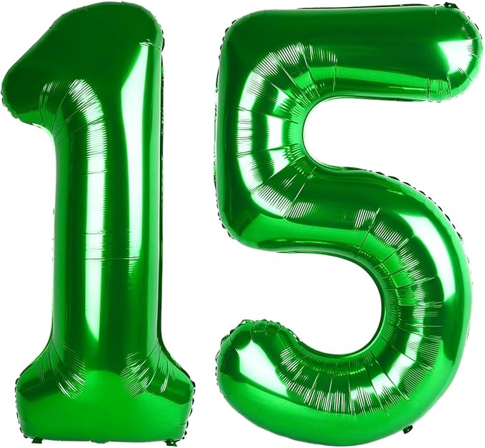 15 Balloons Number, 40 Inch 15th Birthday Decorations for 1 5 15 51, Dark Green Big Foil Number Balloons for Wedding Store Anniversary Party Supplies