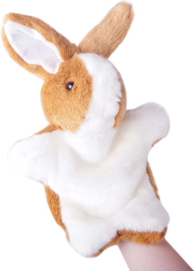 Bunny Hand Puppets Rabbit Plush Animals Toys for Kids Imaginative Pretend Play Storytelling (Brown)