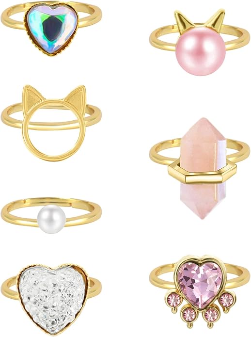 NEWITIN 7 Pieces-100 Pieces Cute Rings for Girls Crystal Ring Girl Pretend Play and Dress up Rings Adjustable Ring Kids Jewelry Little Girl Gift for Girls Kids