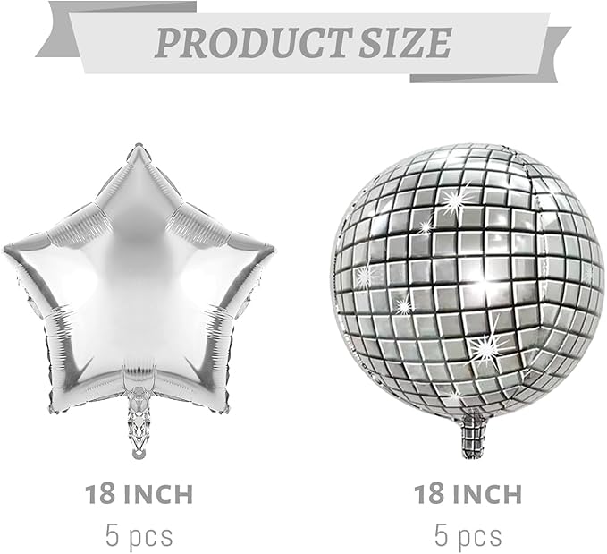 FBQ 10 Pcs Silver Disco 4D Balloons 18 Inch Star Balloons Disco Themed for 70s 80s 90s Disco Party Birthday Party Bachelorette Party Decorations Supplies