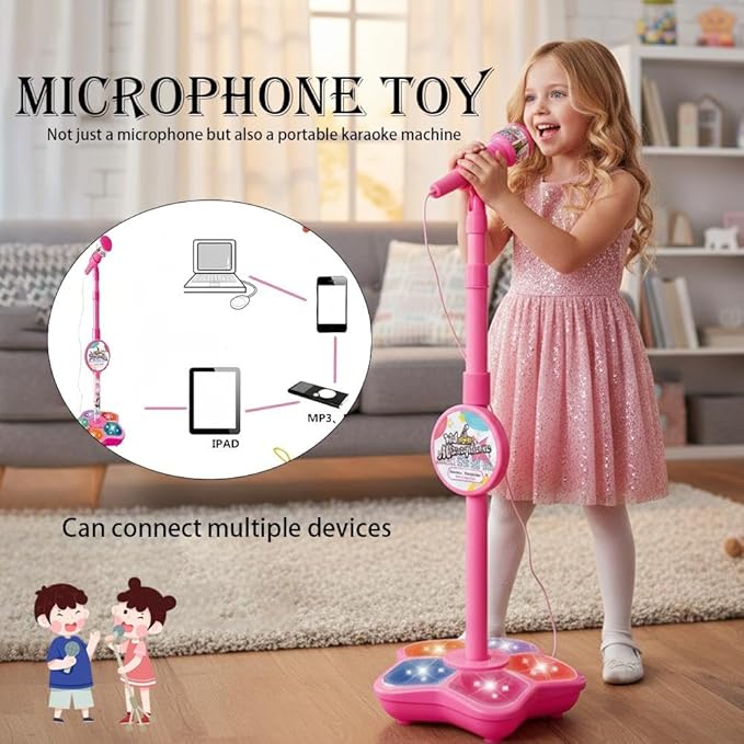 Generic Kids Microphone with Stand, Microphone for Kids, Kid Karaoke Machine for Girls, Toddler Microphones, Kid Microphones for Singing, Musical Toy for Fun Sound Effects, for Children