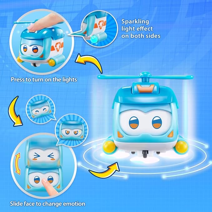 Super Wings Glow & Face-Changing Transformer Toys - Jerome Golden Boy Shine Tino Pet, Stacking Toys for Toddlers & Kids 3-7 Years