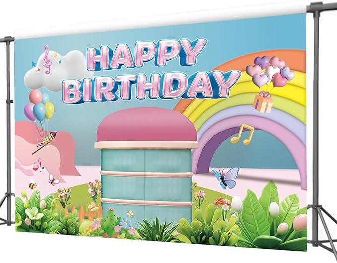 5 * 3FT Rainbow Dollhouse Birthday Party Backdrop Decorations,Rainbow Dollhouse Theme Party Supplies