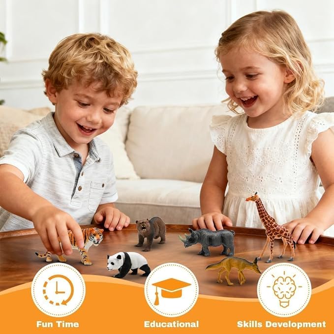 Safari Animals Figures Toys, Realistic Wild Zoo Animal Figurines, Plastic African Jungle Animals Playset for Kids Toddlers, 21Pcs Safari Toys Birthday Gifts for Boys Girls