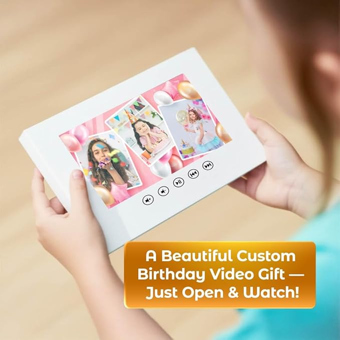 Birthday Slideshow Card for Girls – Upload Photos for Personalized Video – 7” LCD Display, 8GB Memory, USB Charger – Emotional and Fun Gift