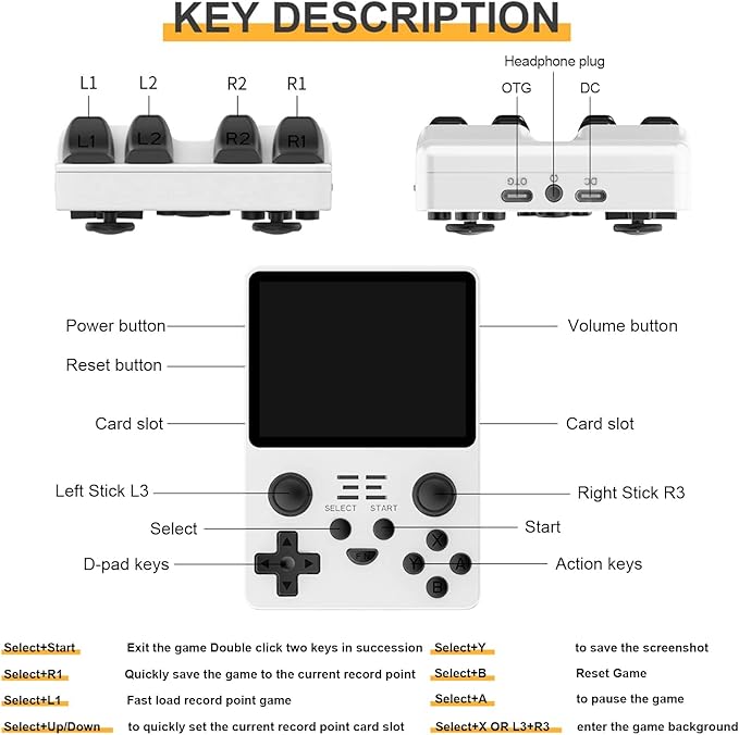 Powkiddy RGB20S Handheld Game Console Pow Kitty Handheld Arcade Game Built-in 15,000 Games & 64G 3.5 Inch IPS Screen Open Source System, Retro Games Consoles Classic Emulator (White)