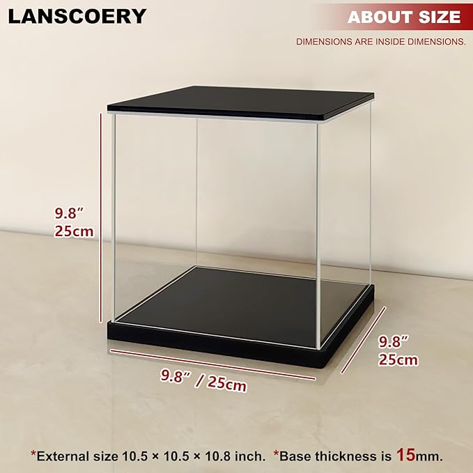 LANSCOERY RGB Lighted Acrylic Display Case, Dustproof Showcase Box with UV Protection for Figures, Collectibles, Toys - 9.8x9.8x9.8inch