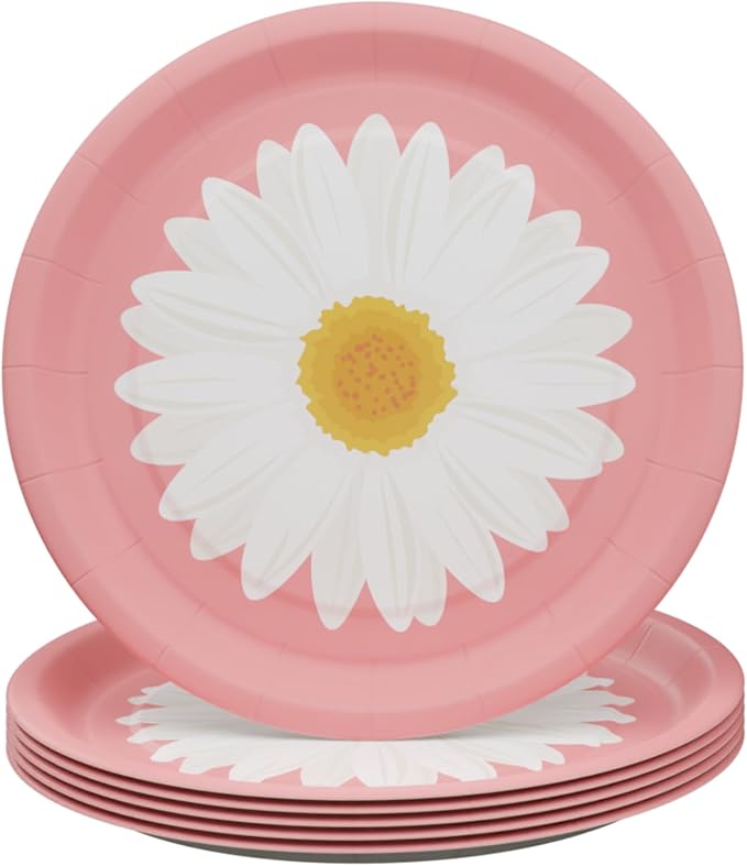 Blue Orchards Daisy Party Plates and Napkins (52 pieces for 16 Guests) - Boho Decorations, Baby Shower, Sunny and Floral Party Supplies, Theme Birthday