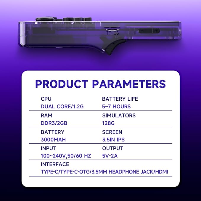 R40 Retro Handheld Game Console - Open Source System,3.5" IPS Screen, 18,000+ Classic Games, 128G TF Card, 3000mAh Battery, Portable Gaming Player for Travel, Retro Gaming Console, Purple