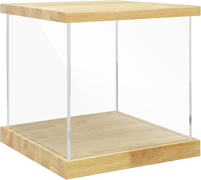 BenchPro Clear Acrylic Display Case for Trophy, Collectibles, Assemble Cube Display Box Stand Dust Proof Protection Showcase for Action Figures Toys. (1.75" & 1" Thick Wood, 15" H x 15" L x 15" D)