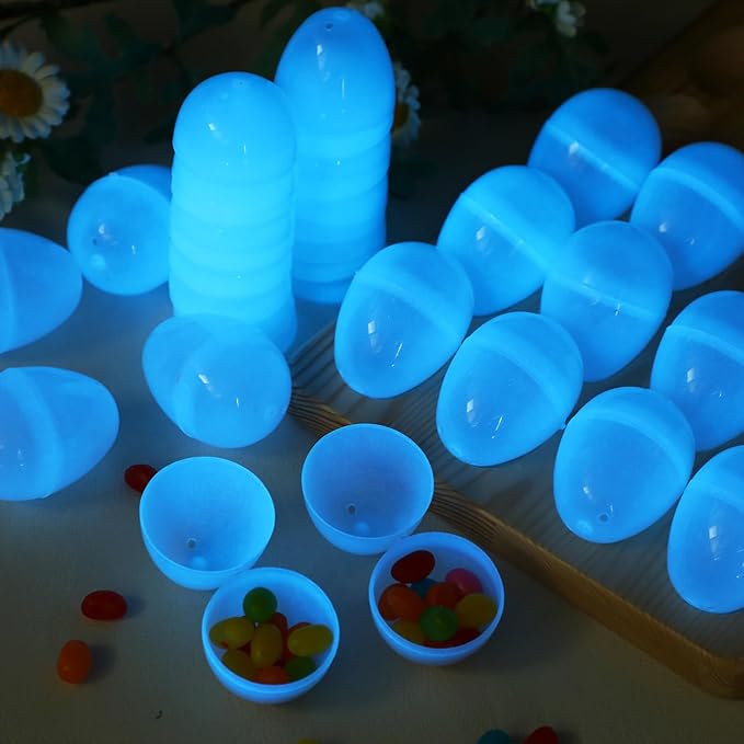ShinyRelief 36 Pcs Glow in the Dark Easter Eggs 2.4 Inch Plastic Fillable Eggs Bulk,easter Basket Stuffers Gifts Party Favors Decorations Supplies(Blue)