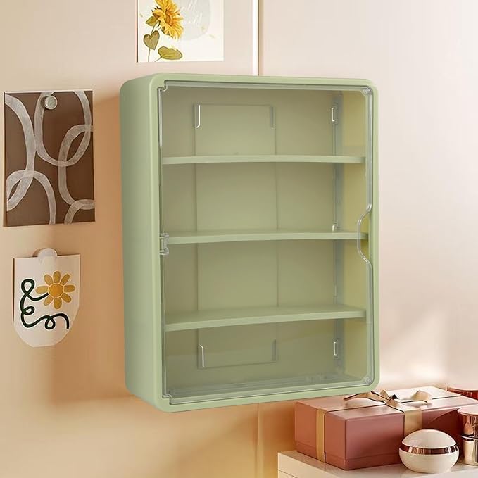 4-Tiers Clear Display Case for Figures, Wall-Mounted Display Box with Adjustable Shelves, Dustproof Display Cabinet Organizer for Mini Figures, Blind Box Toys and Collectibles (Green)
