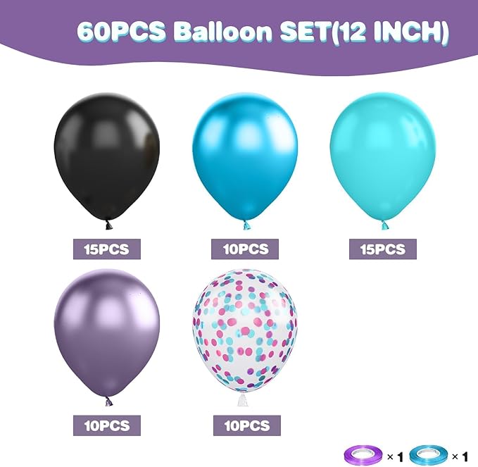 Black Purple Blue Balloon,60 Pcs 12 Inches Metallic Blue Purple Teal Balloons Confetti Balloons for Boys Party Decoration Baby Shower Engagement Party Supplies