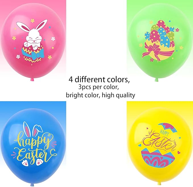 Happy Easter Balloons Bunny Eggs Balloons Green Pink Blue Yellow Party Balloon For Easter Themed Party Bunny Decorations Decor Supplies Arch Decorations Party Balloon Sets-12 Pcs