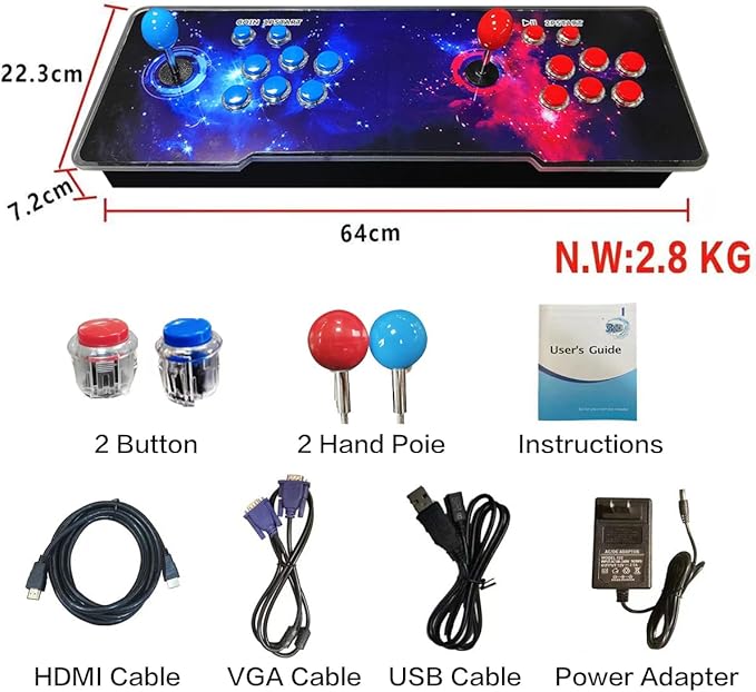 [32000 in 1 78S Pandora Box Arcade Game Console Compatible PC & Projector & TV,3D Games 1-4 Players Double Joystick Favorite List Game Category Save/Search/Hide/Pause/Delete Games.