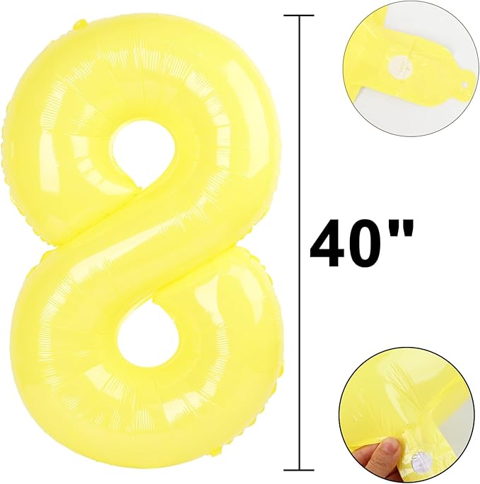 40 Inch Giant Macaron Yellow Foil Number 8th 18th 28th Birthday Balloons Macaron Yellow Digit 8 Balloons for Men Women 80th Anniversary Party Decorations Supplies