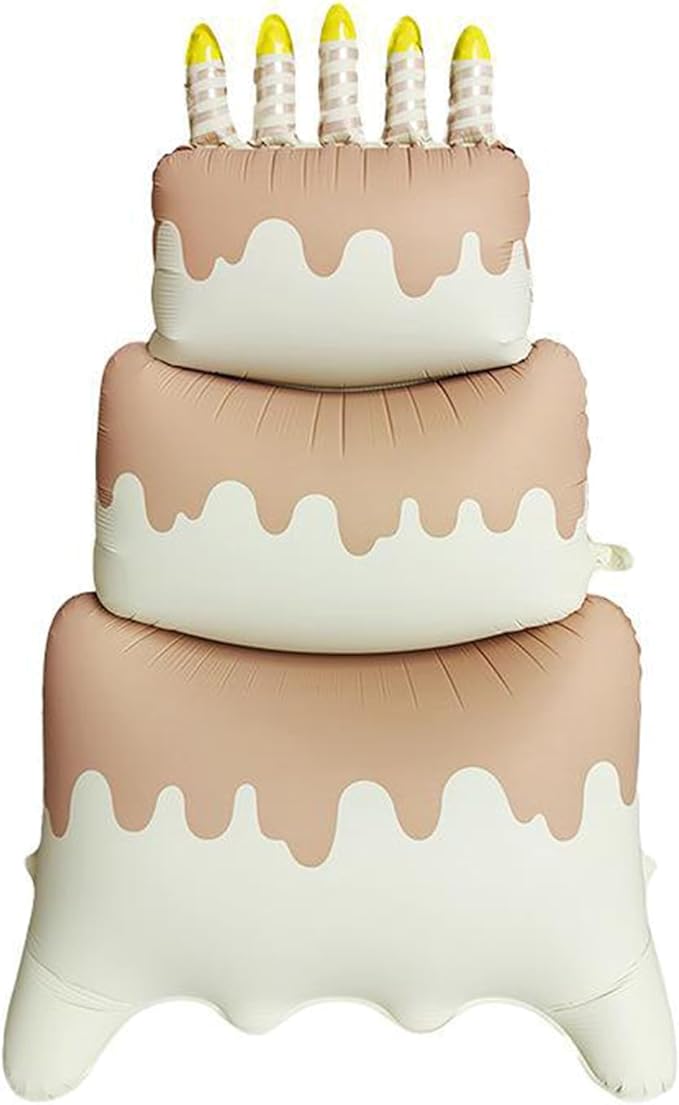 Happy Birthday Cake Foil Standing Balloons 60 Inch,Gaint Three-Tier Matte Caramel Cream Large Happy Birthday Mylar Balloon for Girls Women Boys Kids Baby Shower Birthday Party Decorations Supplies