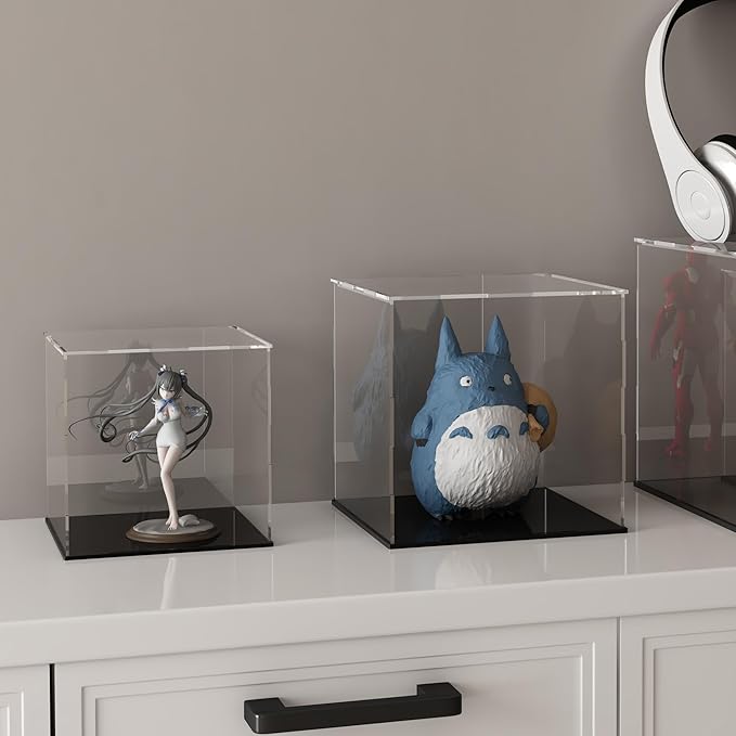 Acrylic Display Case for Collectibles and Toys, Versatile Clear Acrylic Display Box with Black Base for Action Figures and Souvenirs, 8-inch