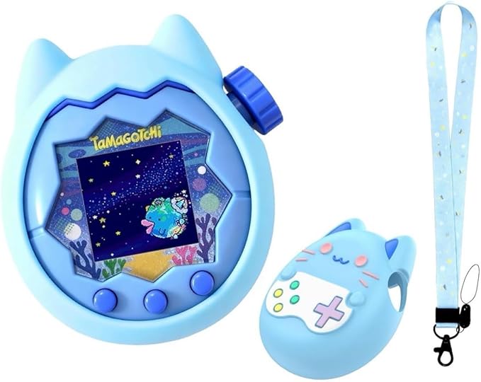Silicone Cover for Tamagotchi Paradise,Silicone Cover Case for Tamagotchi Paradise Interactive Virtual Pet with Lanyard for Girl boy- Soft, Cute, Waterproof, Anti-Scratch, Shockproof (Blue)