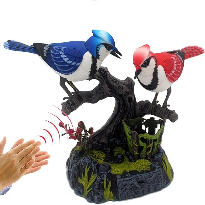 nulala Two Simulation Parrots Birds Toys - Voice Controlled Parrots Chirping and Wings Flap - Electronic Birds Pet for Home Garden Decor Ornament (513A)