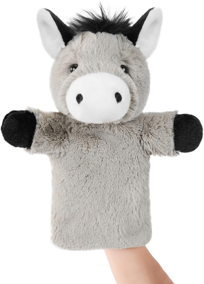 Hand Puppet for Toddlers Interactive Role Play Toy Soft Gray Farm Animal Stuffed Educational Storytelling Tool Gift Donkey
