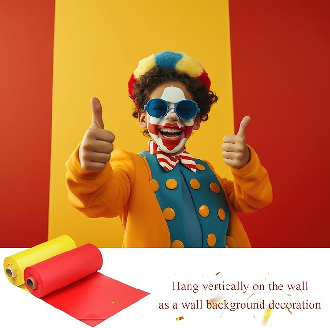 Moukeren 40'' x 100' Circus Tablecloth Roll Plastic Tablecloth Disposable DIY Carnival Tent Party Supplies for Big Top Tent Backdrop Curtains Ceiling Wall Drapes(Yellow, Red,2 Roll)