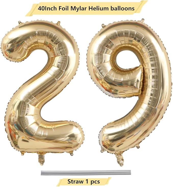 40 Inch Light Gold 29 Numbers Balloons White Gold Giant 29 Foil Mylar Helium Large Digital Balloon Champagne Gold Birthday Jumbo Balloons 29th or 92nd Anniversary Events Party Decorations Supplies