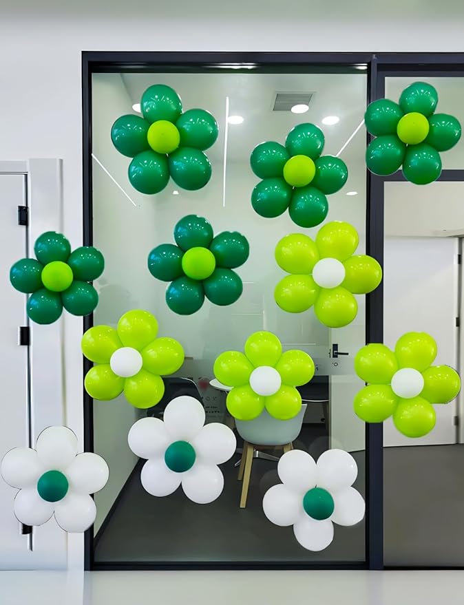 Green and White Balloons, 60 Pcs 12 inch Dark Green Balloons White Party Balloon Natural Latex Balloon for St Patricks Day Decorations, Jungle Safari Birthday Baby Shower Party Supplies