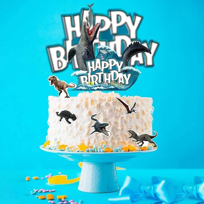 Mosasaurus Dinosaur Cake Toppers Party Decorations 49Pcs Mosasaurus Cupcake Toppers Dinosaur Dessert Decor for Dinosaur Theme Party Birthday Supplies