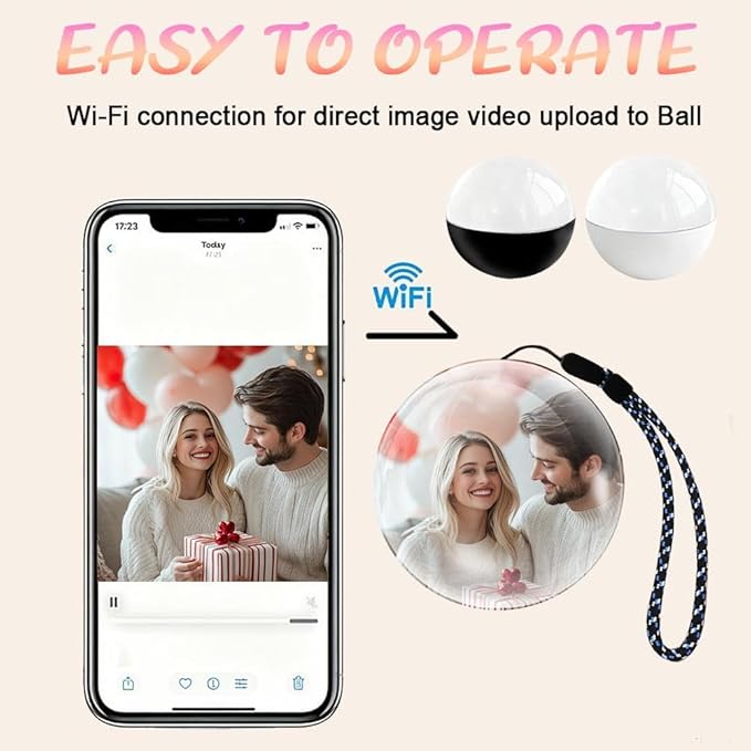 2.7" Crystal Ball, Video Play Electronic Ball, WiFi Connected Round 3D Orb Memory Balls Playing Videos and Pictures DIY Xmas New Year Gift 48GB for Anniversary Birthday Electronic Photo Albums(White)