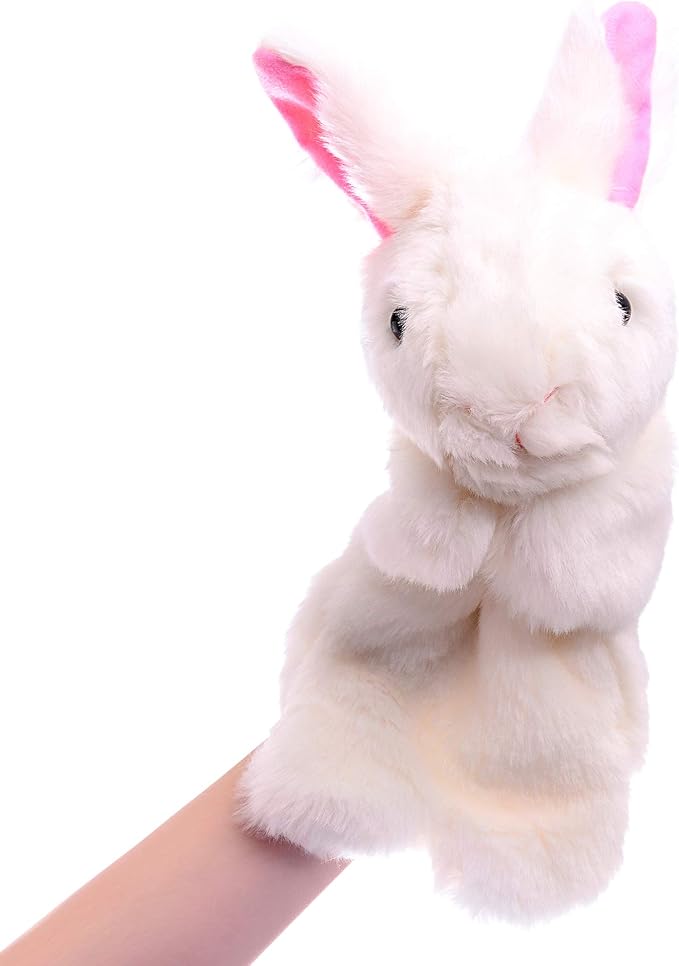 Bunny Hand Puppets Rabbit Plush Animal Toys for Imaginative Pretend Play Storytelling White