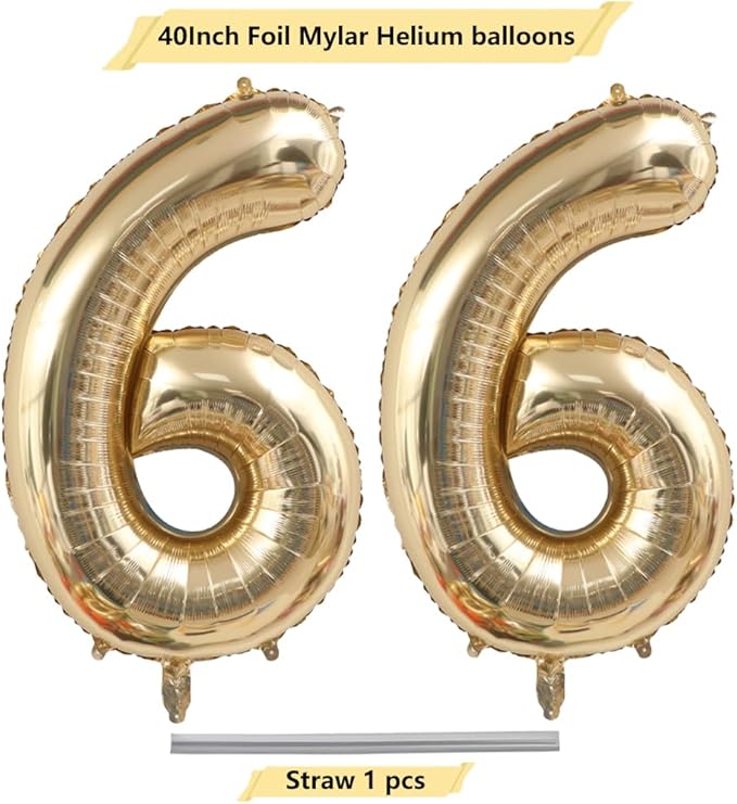 40 Inch Light Gold 66 Number Balloons White Gold Giant 66 Foil Mylar Helium Large Digital Balloon Champagne Gold Birthday Numbers Jumbo Balloons 66 Anniversary Events Party Decorations Supplies