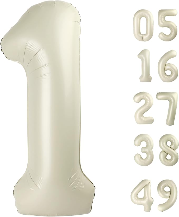 Cream White 1 Number Balloon 40 inch, Number 1 Birthday Balloon for Boy Girl, Cream White Foil One Balloon for 1st 10 11 12 16 18 Birthday Party, Anniversary Celebration Number Balloons Decorations