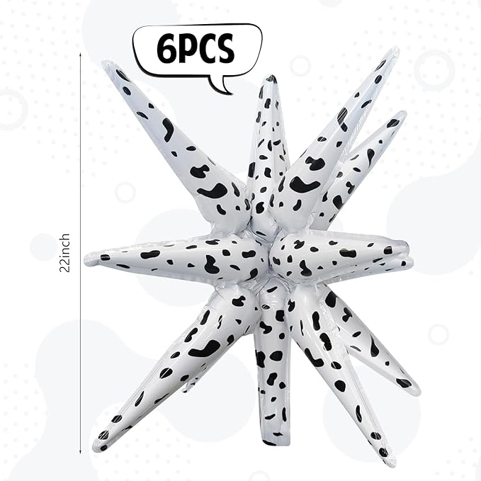 6 Pcs Spots Star Foil Balloons One-Piece 14-Pointed Star Balloon 4D Starburst Cone Mylar Balloon 22inch Christmas Birthday Wedding Wedding Anniversary Party Supplies (Spots)