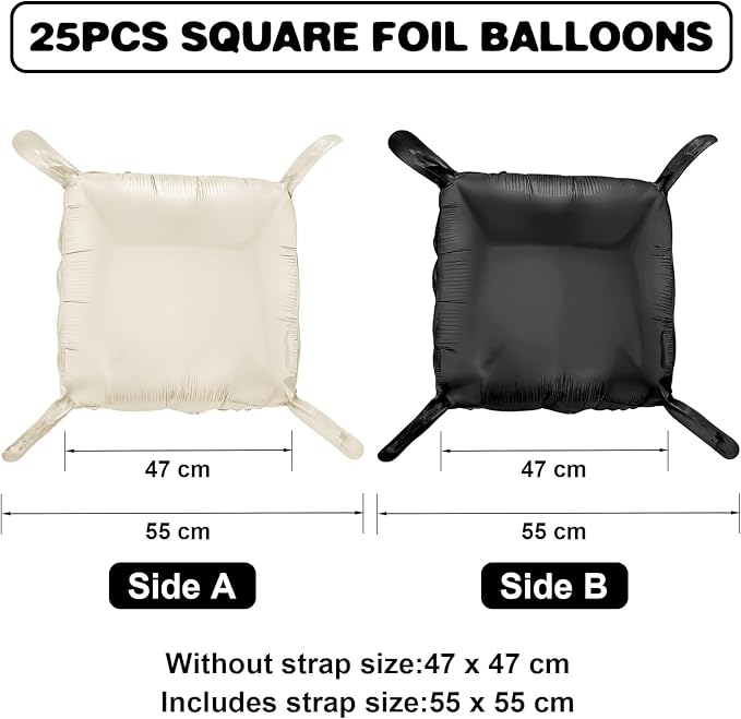 Black White Square Foil Balloon Wall,25Pcs Sand White Black Double Sided Foil Balloons Backdrop Helium Polyester Tunnel Arch Garland Kit for Birthday Bridal Anniversary Party Decorations