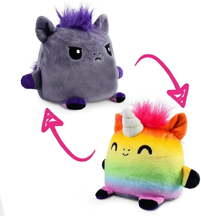 TeeTurtle | Plushmates | Horse + Unicorn | Rainbow + Gray | Happy + Angry | The Reversible Plush That Hold Hands!