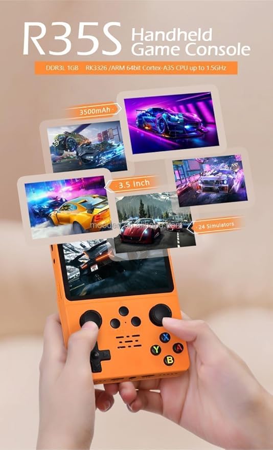 QuantumG - R35S Retro Handheld Game Console with 3.5 Inch IPS HD Display, Linux System, 64GB Inbuilt Games – Compact Pocket Video Game (White)