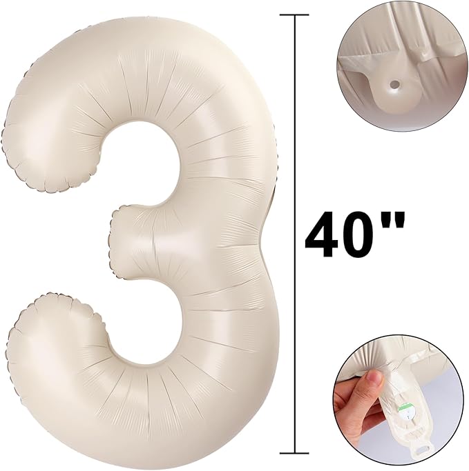 40 Inch Milk White Balloon Number 3 Cream Balloon,Number Balloons Big Giant Jumbo Number 3 Foil Mylar Balloons for 13th Birthday Party Anniversary Events,Wedding Anniversary Party Decorations