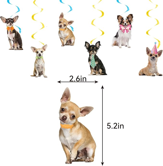 Chihuahua Birthday Party Supplies Chihuahua Dog Party Decorations Includes Chihuahua Dog Happy Birthday Banner Hanging Swirls Cake Topper Cupcake Toppers Balloons