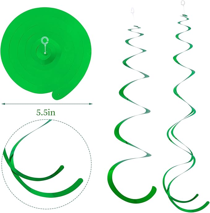 Green Ceiling Swirl Foil Decorations Hanging Plastic Streamer Themed Swirl Party for St. Patrick’s Day Spring Summer Celebration Party Supplies, Pack of 28