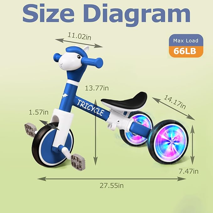 Toddler Balance Bike for Boys Girls, Tricycle for Toddlers 1-5 Year Olds, Toddler Tricycle with Light & Music Front, Kids Bicycle with Removable Pedal, Birthday Gifts for Kids (Flash Wheel Blue)