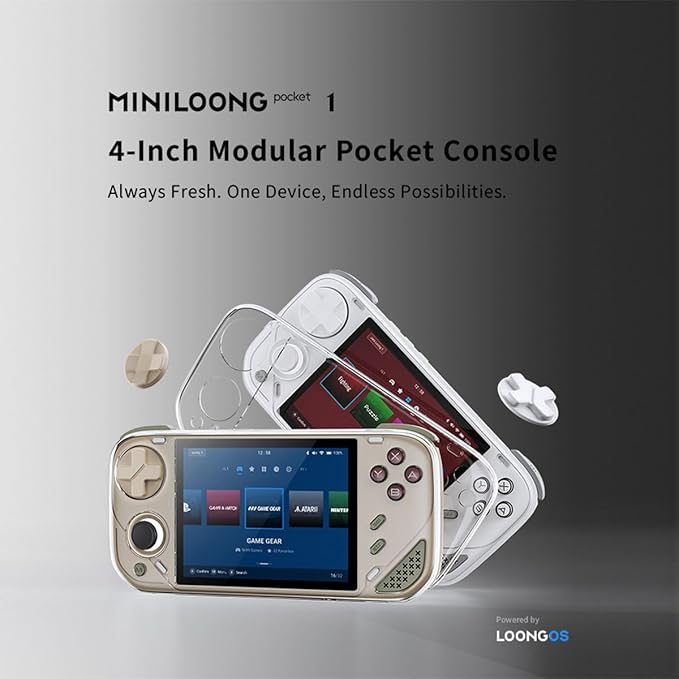 MINILOONG Game Console,4 Inch IPS LCD Loong OS System 4000mAh Battery Video Games Consoles,with DDR4 1GB+eMMC8G+64G TF Card and Wireless Networt Console Casual Game Console (Gray)